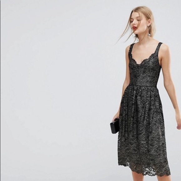 NWT, never worn! ASOS black & gold lace midi dress - Picture 4 of 8